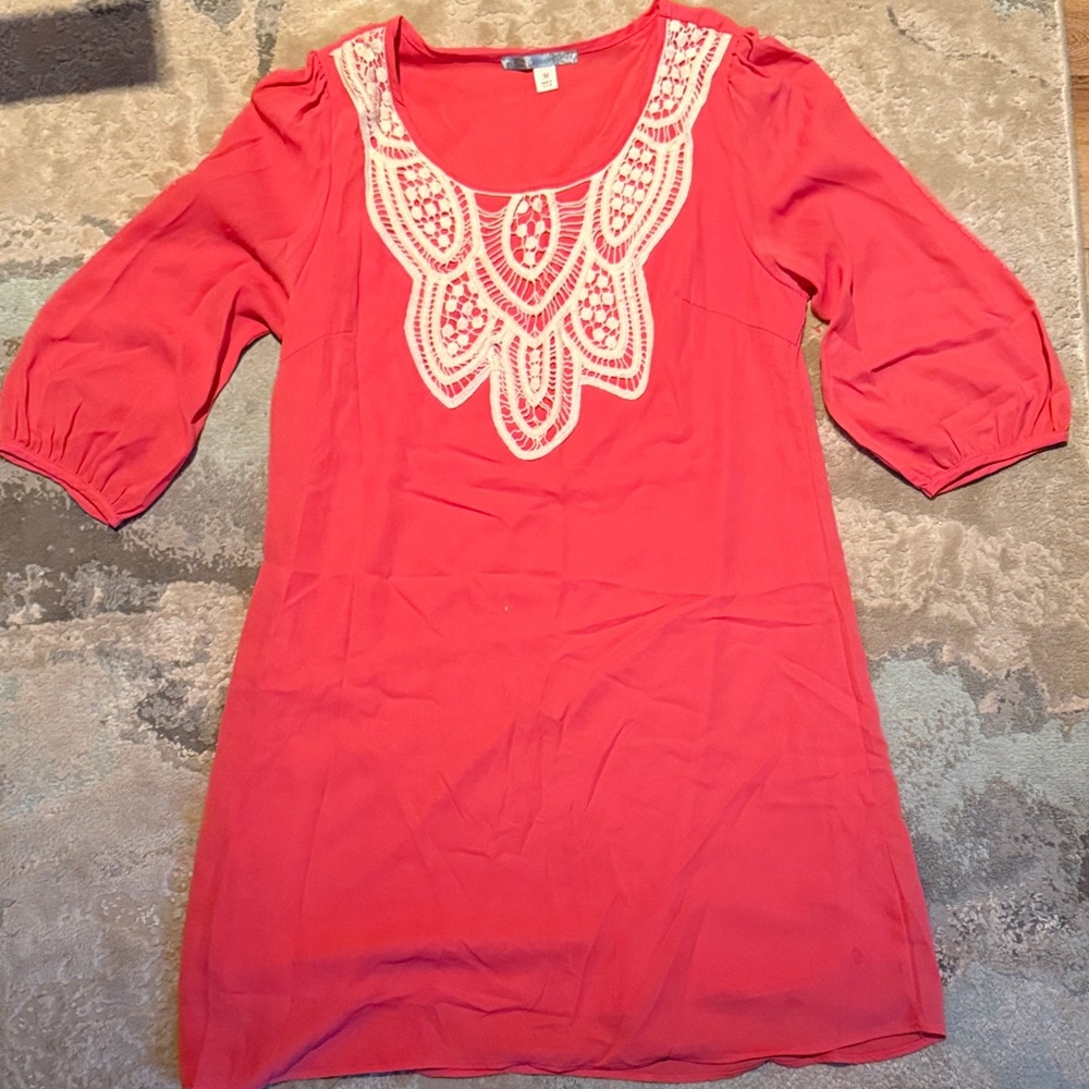 Pink Dress with Embroidered Neckline